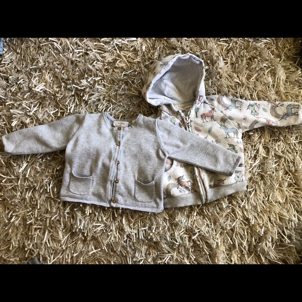 Zara cardigan and unicorn hoodie